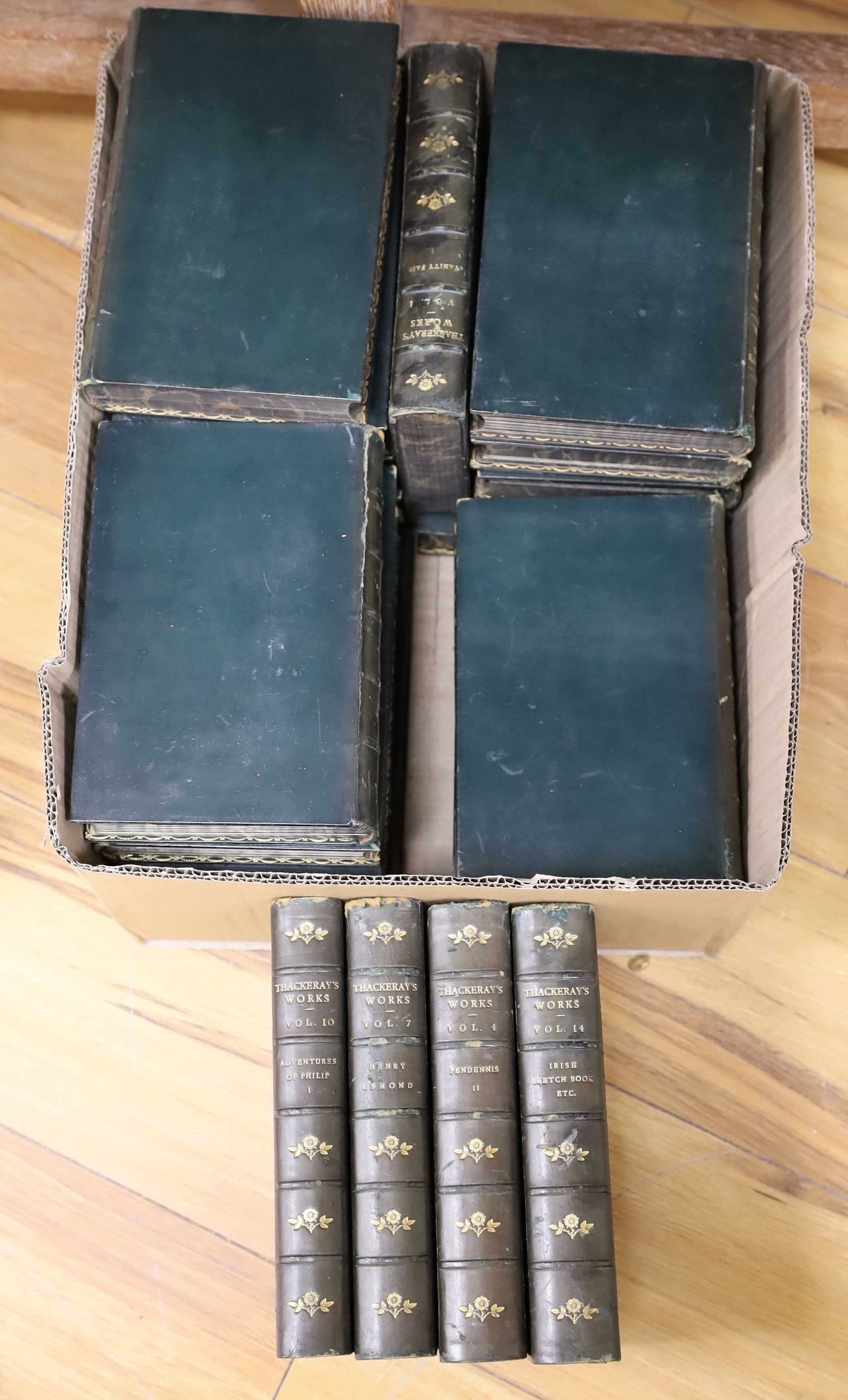Thackeray, William Makepeace - The Works of .... 22 vols, plates and other illus.; later calf with gilt-decorated panelled spines, marbled edges and e/ps 1869.